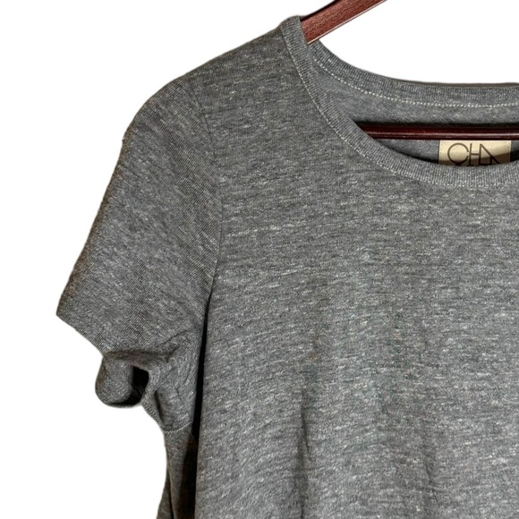 Chaser Tiered Ruffle Back Crew Neck Short Sleeve Knit Heather Gray T-Shirt M - Picture 7 of 16